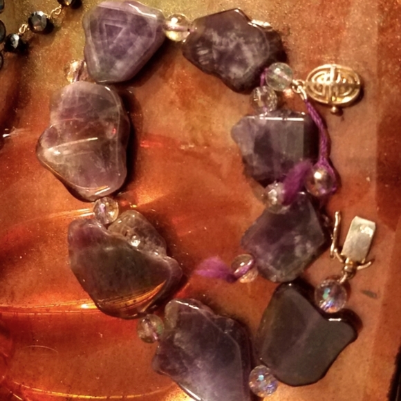 Amethyst, Moonstone & Gold Statement Designer Bracelet . - Picture 3 of 6
